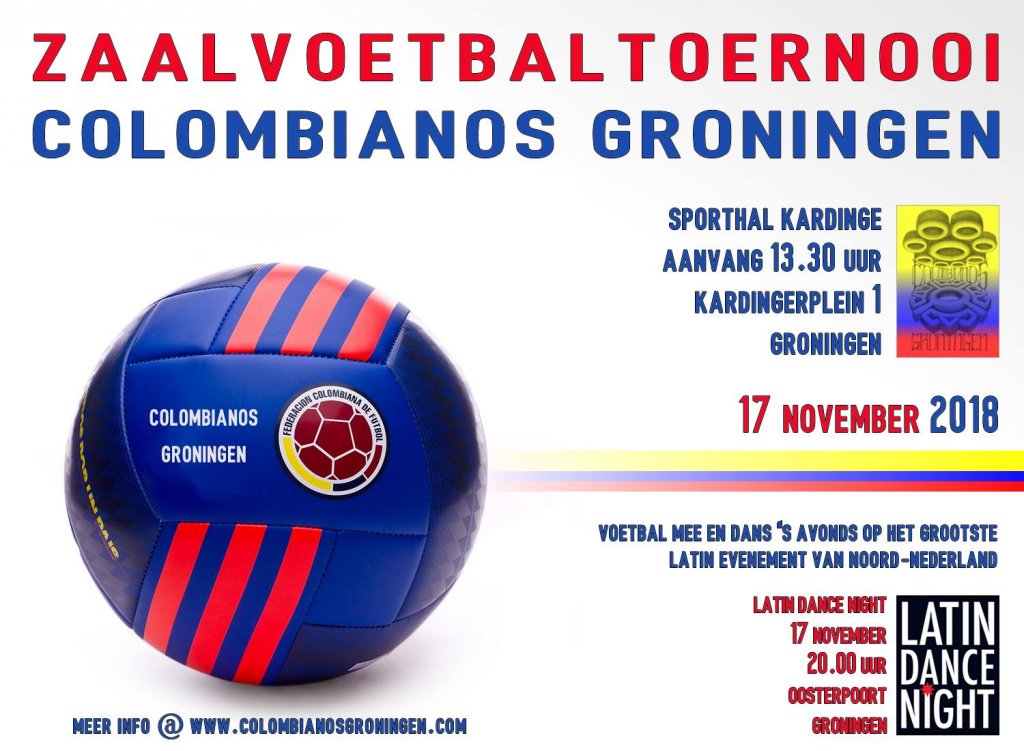 Colombianos Gronningen organiseert zaalvoetbaltoernooi 17 november
